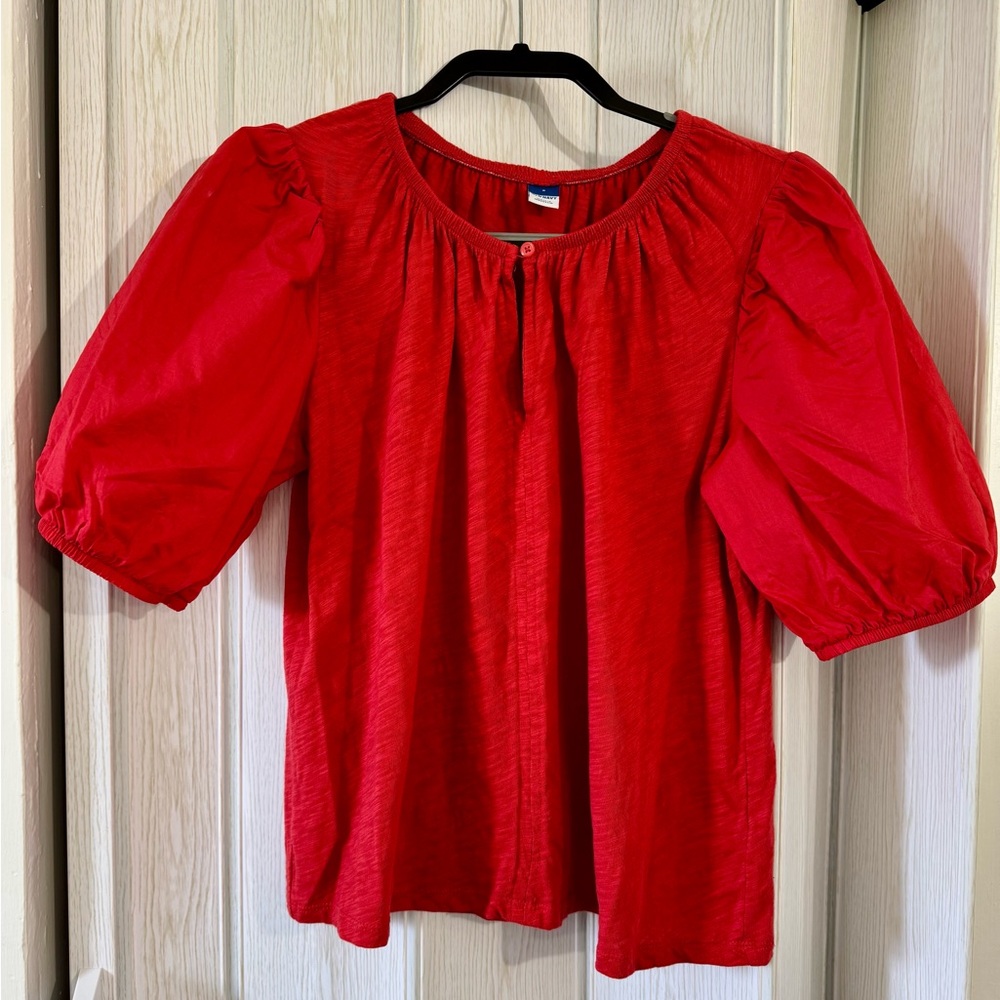 NWOT Old Navy Vibrant Red Blouse with Puff Sleeves